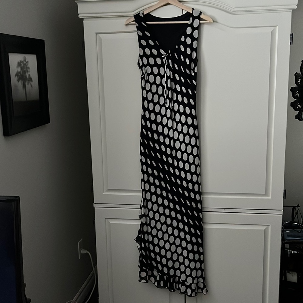 EUC bias cut maxi dress with black & ivory polka dots